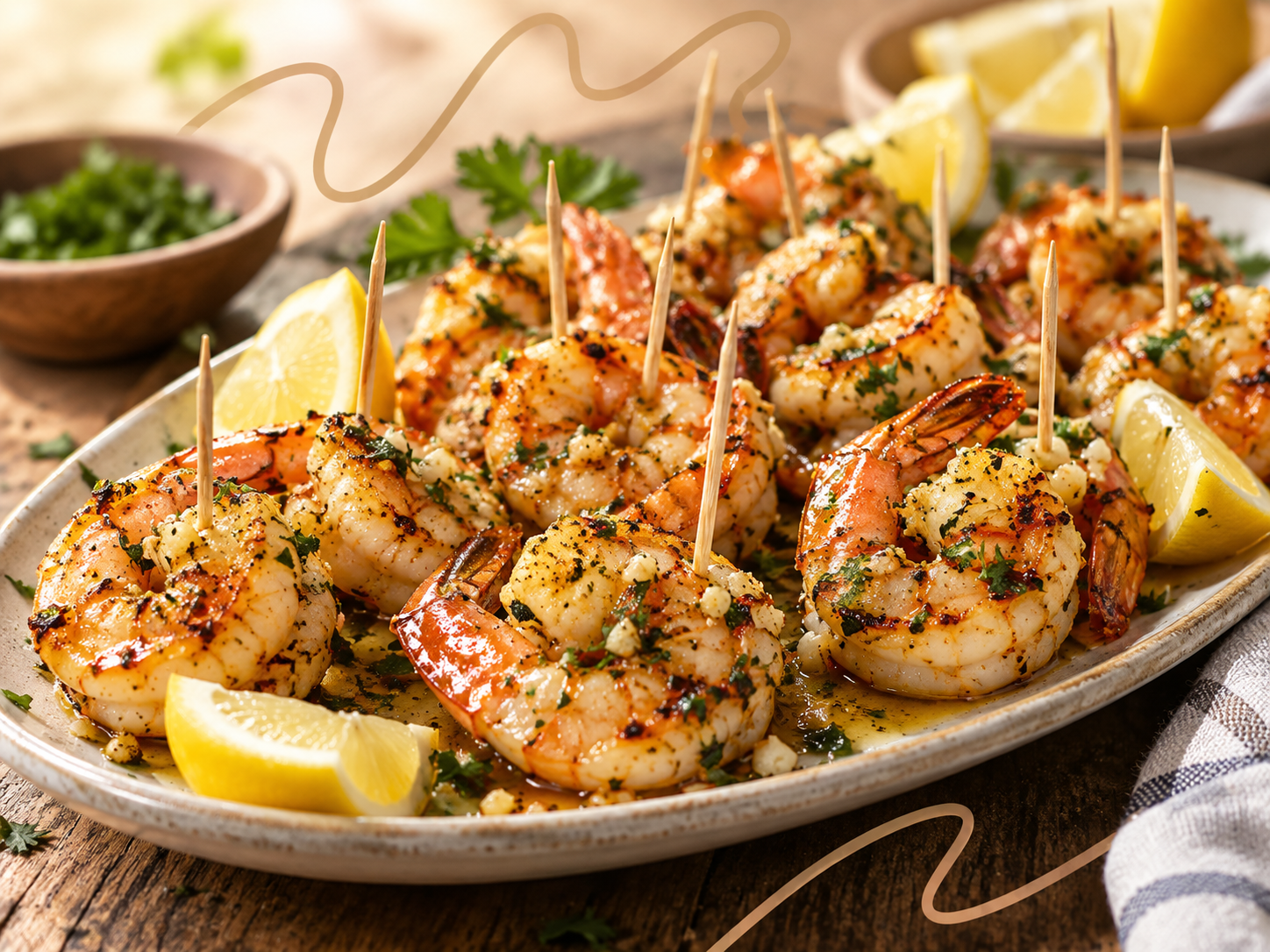 Garlic Shrimp Bites Tender garlic butter shrimp served as easy bite-sized appetizers with lemon and fresh herbs.